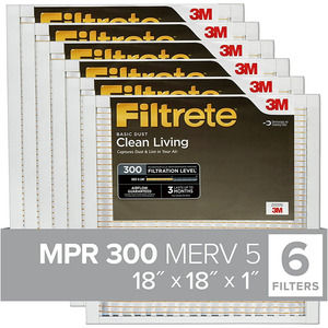6-Pack Air Filter 18x18x1, MPR 300, MERV 5, Pleated 1-Inch Air Filters, White